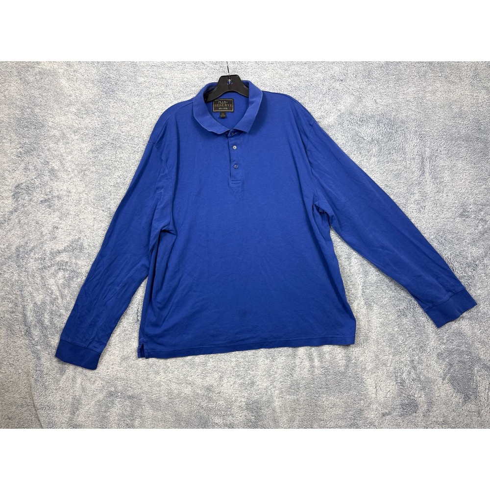 Jos A Bank Mens XXL Blue Polo Shirt Long Sleeve Reserve Cotton Solid Classic